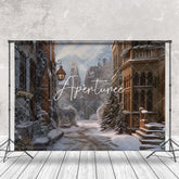 Aperturee - Melting Snow Town Path Xmas Trees Christmas Backdrop